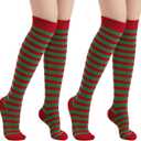 Wildarms Halloween Striped Thigh High Socks 2 Pairs - 3 Colors Over Knee Socks for Christmas Cosplay Costume Accessorie (Green)