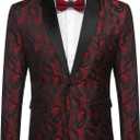 COOFANDY Mens Floral Tuxedo Jacket Paisley Shawl Lapel Suit Blazer Jacket for Dinner,Prom,Wedding (Black, XL)