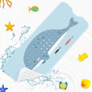 Cute Whale Ocean Bathtub Shower Mat Funny Kids Sea Non-Slip Tub Extra Long Bath Floor 40X16 Inch Machine Washable for Bathroom Tub Bath Mat for Toddler and Baby