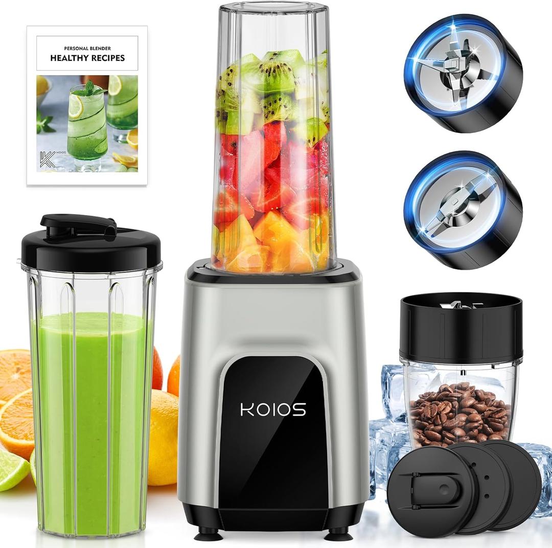 KOIOS Smoothie Blender, 900W Personal Blender and Grinder Combo for Kitchen, Smoothies Maker with 3 Non-BPA Portable Blender Cup for Baby Food, Beans, Nuts, Spice Protein Mixer