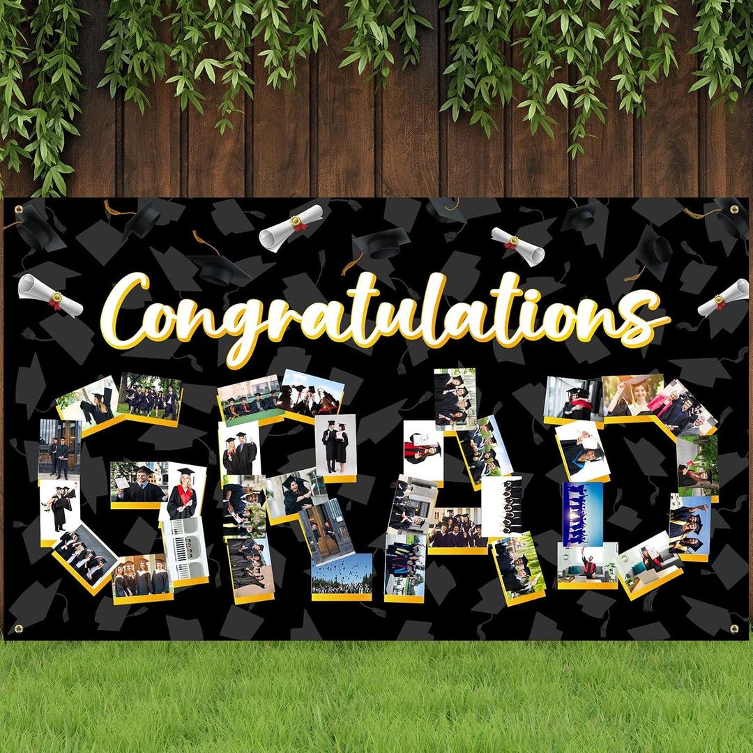 Newwiee Graduation Photo Banner 73 x 44 Inch Grad Personalized Banner Congratulations Grad Decorations Class of 2026 DIY Graduate Picture Backdrop Sign for School Graduation Party Supplies(Black)