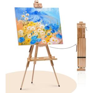 Foldable Easel for Painting: Adjustable Solid Pine Wood Portable Easel for Adults - Drawing Easel Stand with Carrying Bag & Features a Spacious Removable Tray Holds Canvas up to 25", 24.4 inches