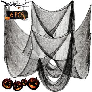 6 Pcs Halloween Decorations Creepy Cloth Indoor Outdoor, Scary Gauze Halloween Party Decoration, Spooky Home Decor Supplies for Table Tree Garden Doorways Haunted House Yard Skeleton (Black, 30"x72")