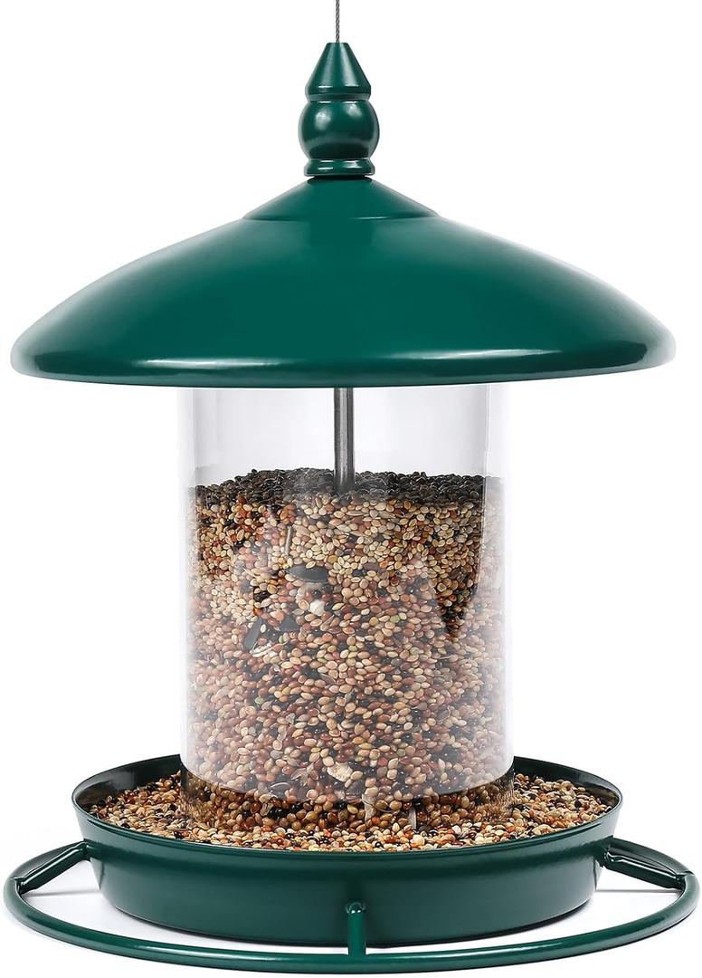 Metal Roof Bird Feeder for Outdoors - 360 Feeding Perch, Green
