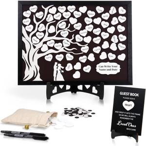FORBFAN Wedding Guest Book Alternative Tree, Magnetic Guest Book for Wedding Reception, 80 Pcs Wooden Hearts Wedding Sign in Books for Guests to Sign