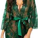 Avidlove Women's Lace Kimono Robe Babydoll Lingerie Mesh Nightgown S-5XL (XX-Large, Dark Green)