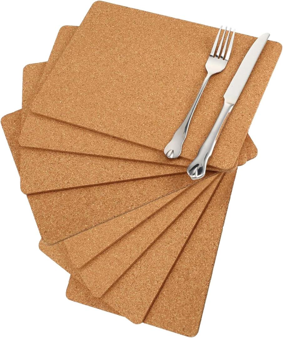 Boao 8 Pack Rectangle Cork Board Coasters for Hot Dishes 11'' x 8'' Cork Trivet Placemat Hot Pad Sheet Heat Resistant for Kitchen Countertops Table Pots Pans Restaurant Cafe Wedding Supplies