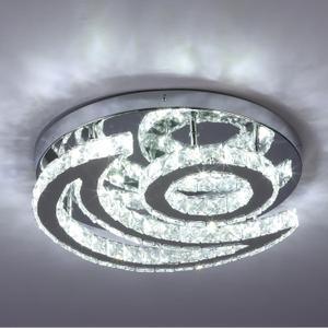 CXGLEAMING 15.7" Modern LED Ceiling Light Flush Mount Crystal Chandelier Light Fixture Round Moon Shape Modern Chandeliers for Living Room Bedroom Bathroom Hallway(3 Color Changeable)