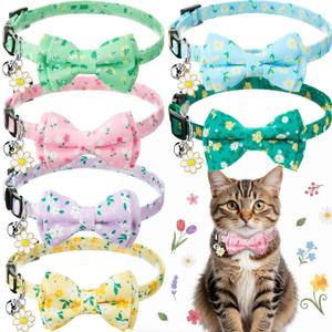 Hsei 6 Pcs Spring Cat Collars Bulk with Bow Tie Bell Breakaway Flowers Floral Daisy Kitten Adjustable Safety Bowtie Cute Collars for Small Dogs Pet Holiday Party Favors Gifts
