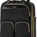 Underseat Carry On Luggage with Wheels, Small Under seat Softside Travel Suitcase with Leather Handle, Lightweight Travel Carry-On Rolling Suitcase for Women, Black