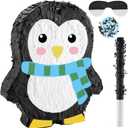 Lewtemi 15.1 Inch Penguin Piata Penguin Supplies Candy Animal Piata with Stick Confetti and Blindfold Gift for Boy Girl Adult Winter Theme Birthday Party Supplies Decorations (Classic)