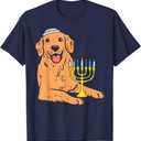 Jewish Golden Retriever Dog Hanukkah Pajamas Chanukah PJs T-Shirt, Navy Small