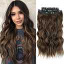 Brown with Highlight Hair Extensions for Women 4PCS Long Wavy Clip in Extensions 20 Inch Synthetic Hair Extensions Clip Ins Daily Party Use