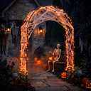 Glooglitter 4 Pcs Solar Halloween Archway Outdoor Decor, Spider, Orange
91" Heavy Duty Black Metal Garden Arbor, 39.4ft 100 led String Light and Web, Spooky Horror Yard Walkway Porch Entrance Decor