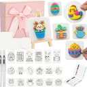 Ctosree 76 Pcs Easter Foam Texture Painting Kit 3D Magic Puffy Texture Painting Kit 48 Foam (18 Patterned/30 Blank) 24 Color Markers 2 Water Brushes Pink Gifts Box for DIY Easter Craft Supplies