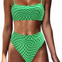 MOSHENGQI Women High Wasited Bikini Shoulder Strap 2 Piece High Cut String Swimsuits (Green, S)