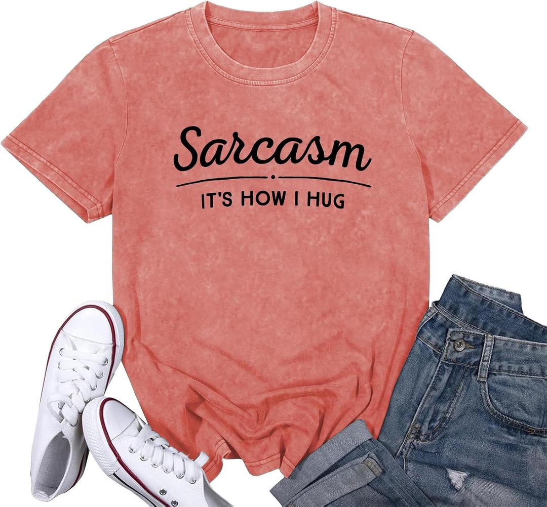 Dauocie Women's Washed Vintage Don't Be A Richard Sarcasm It's How I Hug Print T Shirt (S)