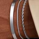 3 Pcs Chain Braclet for Men, Dainty Stackable Sterling Silver Bracelet for Men Non Tanish Simple Cuff Snake Rope Link Chain Bangle Bracelet Set for Mens Jewelry 8.5 Inches