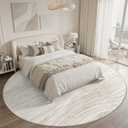 WITSHOCK 8ft Round Rugs for Living Room, Modern Striped Design Area Rug, Large Rug for Bedroom Dining Room Office Nursery, Soft Thin Non-Slip Carpets for Home Decor, Beige