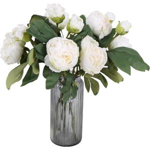 IPOPU Silk White Flowers Artificial Peonies 5PCS 10heads Vintage Fake Peonies Silk Peonies with Stems Real Look for Spring Decorations Floral Arrangements Home Table Centerpiece (White)