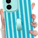 KANGHAR Compatible with Samsung Galaxy S26 Case, Support for MagSafe, Silicone Stripes Cute Pattern, Wristband Kickstand Camera Protection Soft Slim Cover for Girls Women -Blue