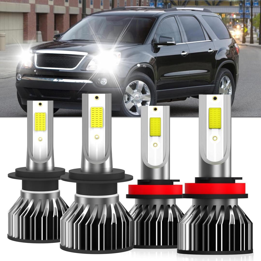 Lights Fit For GMC Acadia 2007-2012, H7 High Beam H11 Low Beam, High Power 6500K White Light, Plug & Play, Pack of 4