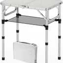 YihuiKo Folding Camping Table, Aluminum 24" x 16" Adjustable Height Max 27.5" with Carrying Handle, Lightweight, Portable Camping Table for Outdoor Indoor Picnic Beach, Silver