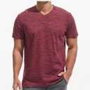 KLIEGOU Men's V Neck T Shirts - Casual Stylish Fitted Stretch Tees for Men L Dark Red