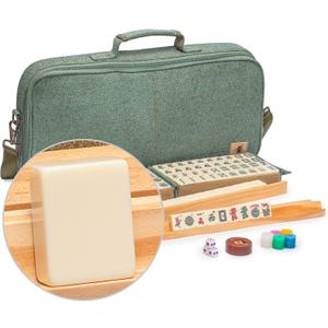 Yellow Mountain Imports American Mahjong Set, Heather with Soft Case - All-in-One Racks with Pushers, Scoring Coins, Dice, and Wind Indicator, 21.1 x 10.2 x 2.8 inches