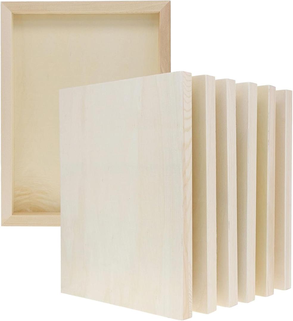 Bright Creations 6 Pack Unfinished 9x12 Wood Canvas Boards for Painting - Blank Deep Cradle (0.87 Inches Thick) - Wood Blanks Canvas Panel Boards - Wooden Signs for Crafts (Rect. 9x12in)