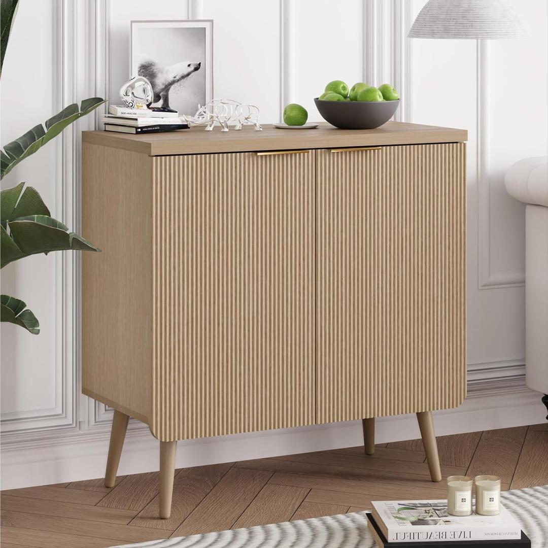 FONTOI Buffet Cabinet with Storage, Wood Fluted Multifunctional Storage Cabinet with 2 Doors, Sideboard Buffet Credenzas for Living Room, Entryway, Hallway, Natual Oak