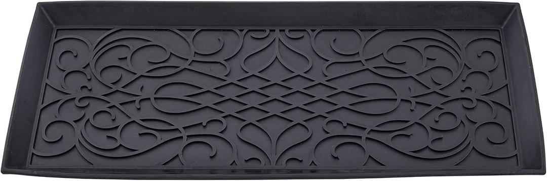 Superio Rubber Boot & Shoe Tray, 34 x 14 x 2 Rectangle, Heavy Duty, Protects Floors from Water and Dirt, Waterproof for All Weather Indoor Outdoor Use, Black