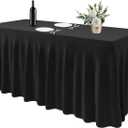 EMART Rectangle Table Skirt for 6ft, Black Spandex Tablecloth Wrinkle Resistant Cover for Banquet Wedding Birthday Party