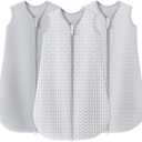 SWEET DOLPHIN Baby Sleep Sack 6-12 Months - 100% Cotton 2-Way Zipper TOG 0.5 Infant Wearable Blanket, Newborn Essentials Toddler 3 Pack Sleeping Sacks - Grey