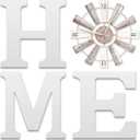 ZAZIWZ Farmhouse Home Signs with Windmill Clock Wall Decor Rustic Home Letters Wall Art for Living Room Kitchen Entryway Dining Room Bedroom (White)