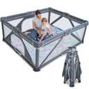 Yobear Foldable Baby Playpen (71"x59") - Portable Play Yard for Babies and Toddlers with 50 Ocean Balls, 2 Pull Handles & Carry Bag - Easy Setup Safe Indoor Outdoor Kids Activity Center (Dark Grey)