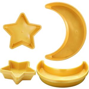 Maitys 10 Pcs Ramadan Moon and Star Dessert Plates Plastic Eid Mubarak Trays Islam Muslim Dinner Plate for Food Storage Container Party Supplies Ramadan Table Decoration, Gold