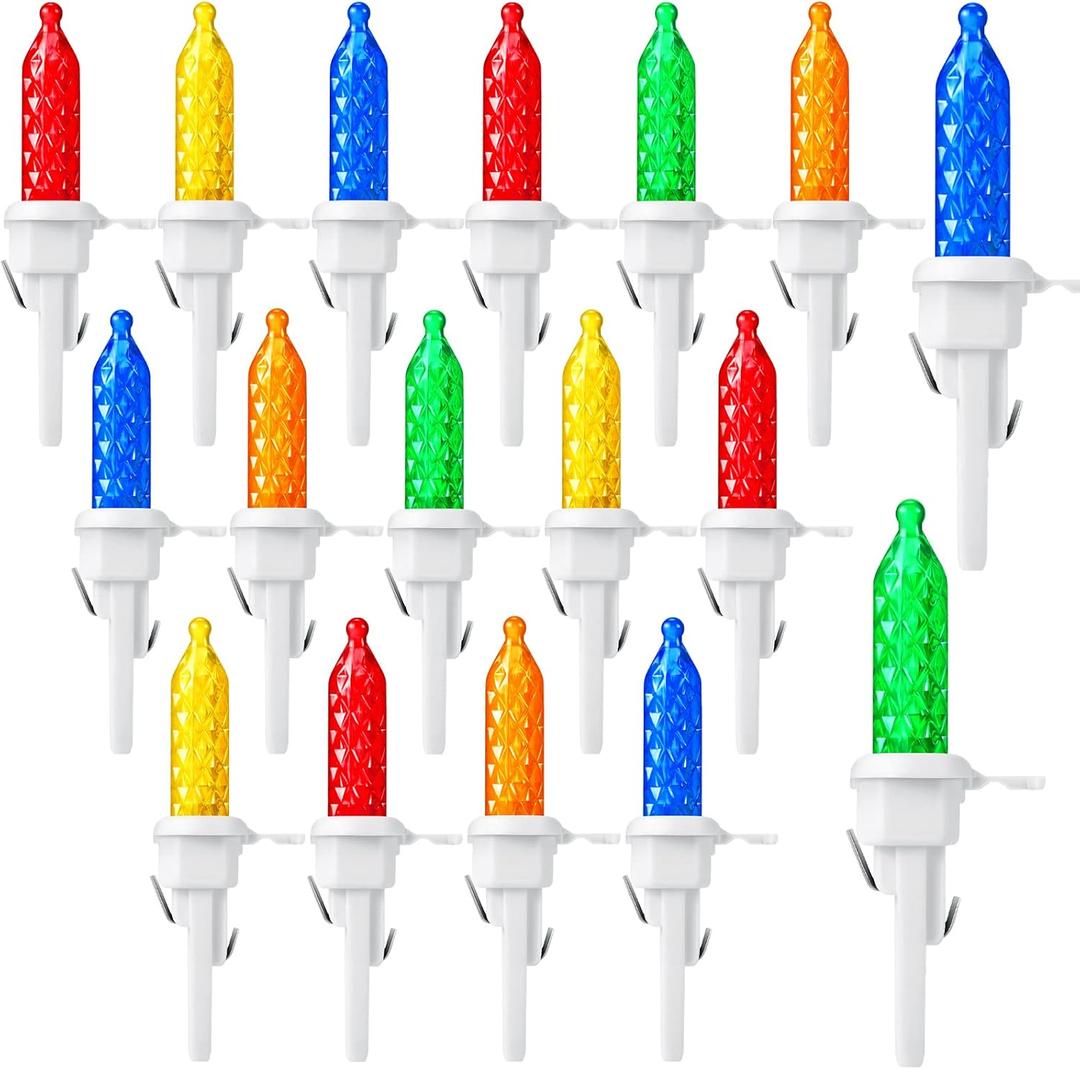 Honoson 60 Pack Christmas Replacement Mini Bulbs 3 V LED String Lights Outdoor Indoor Wide Angle Bulbs for Christmas Tree Garden Home (White Base with Multicolor Bulb)