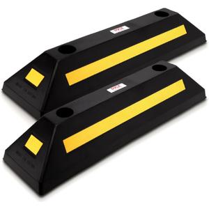 Pyle 2-Pack Heavy Duty Rubber Wheel Stops for Garage Parking Durable, High-Visibility Tire Blocks for Cars, Trucks, Vans, RVs, Trailers, Forklifts Reflective Safety Strip Included