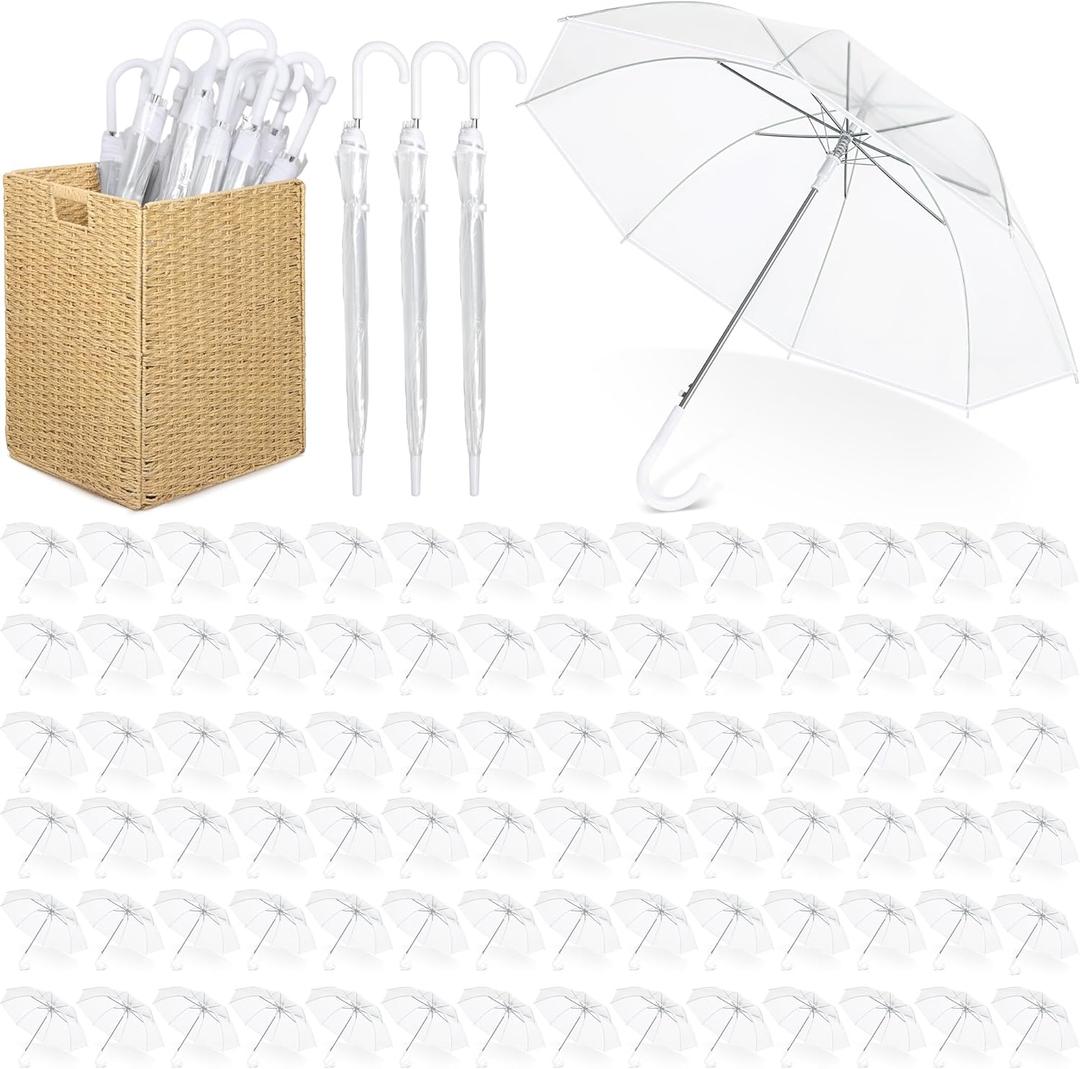 Aodaer Clear Wedding Umbrella with Foldable Storage Box Transparent Auto Open Stick Umbrellas Windproof Large Canopy Umbrella with J Hook Handle for Outdoor Activities, Wedding Photography