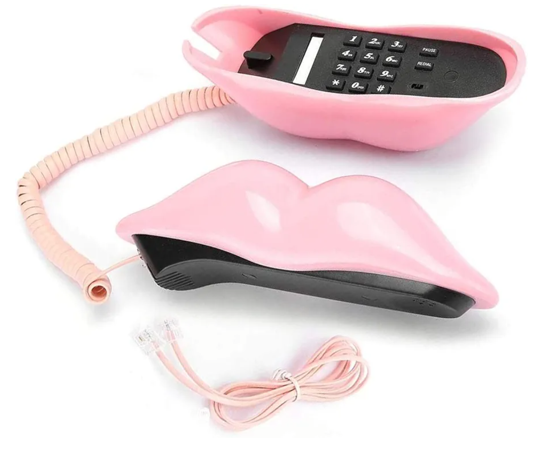 Lip Telephone, Advanced Home Telephone, Interesting Mouth Lip-Shaped Telephone, Electroplating Wire Phone Home Decoration, for Families House Phone (Pink)