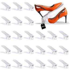 Shoe Slots Organizer, 24PCS Adjustable Double Layer Stack Shoe Rack, 50% Space-Saving Storage Rack Holder, White