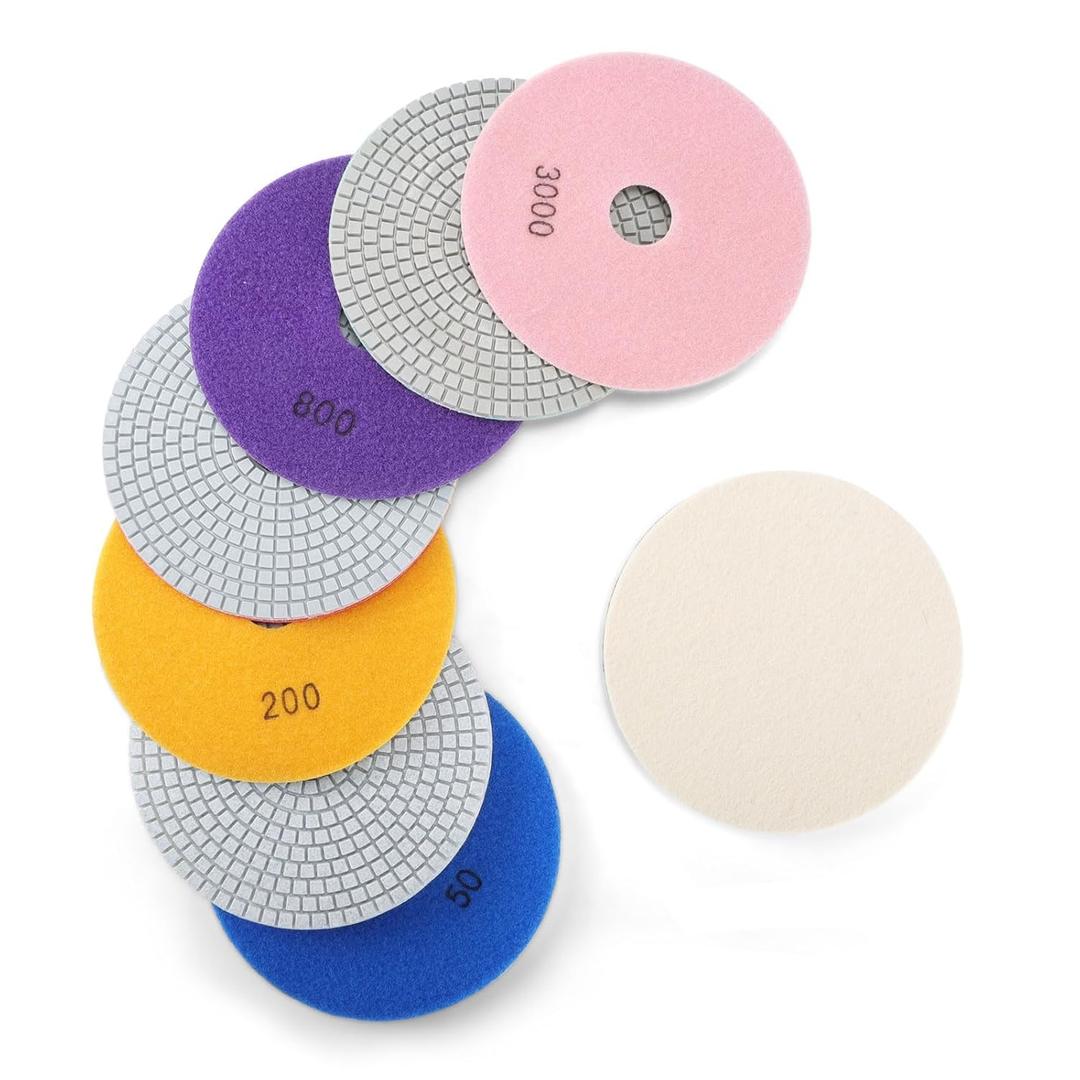 8PCS Diamond Polishing Pads 6 Inch, Wet/Dry Concrete Polish Tools Kit for Drill, Grinder, Polisher, 50-3000 Grit Polishing Set for Marble Granite Quartz Stone