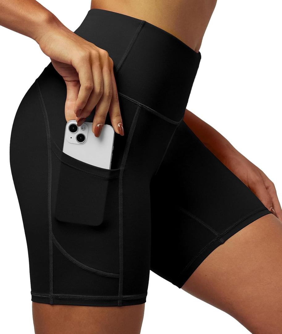 IUGA Biker Shorts Women 6" Tummy Control Workout Shorts Women with Pockets High Waisted Yoga Running Gym Spandex Compression (Medium, Black)