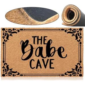 Jec&Smis Welcome Mat The Babe Cave Door Mats for Home Entrance Funny Doormat, Coir Fiber Outdoor Doormats for Entrance Anti-Slip PVC Backing 18" x 30"