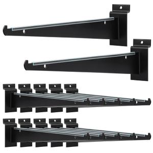 MUZIK 12PCS Slatwall Shelf Bracket, 12" Black Metal Slat Wall Shelf Brackets, Heavy Duty Shelf Slatwall Accessories for Garage Slat Panels Shelving Display, Black 