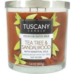 Tuscany Premium Satin Wax Candle Tea Tree & Sandalwood Candle, 14 oz