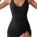 B2prity One Piece Swimdress Swimsuits for Women Tummy Control Swim Dresses Skirt V Neck Wrap Bathing Suit (Large, Black)