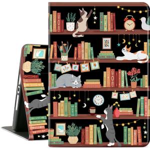 iPad 10.2 Case for iPad 9th Generation, iPad 8th Generation Case, iPad 7th Generation Case Kids Men Women Multi-Angle View Adjustable Stand Auto Wake/Sleep, Bookshelf Cat