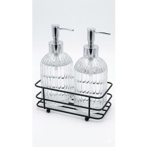 Kitchen Soap Dispenser Set, Hand and Dish Soap Dispenser with Tray, 2-Pack Thick Glass Dish Dispenser for Kitchen & Bathroom, Soap and Lotion Dispenser Set Kit with Pump